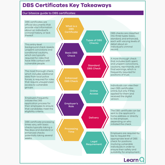 Image of Learn Q Key Takeaways about DBS Certificates visual poster guide