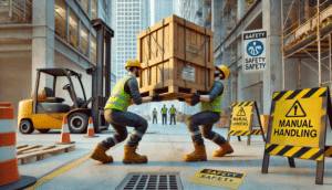 Image of two workers lifting a crate for Learn Qs Safe Manual Handling Risks and Procedures blog