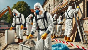 Image of asbestos removal outside a property for Learn Q Asbestos Safety Responsibilities of Regulatory Agencies blog